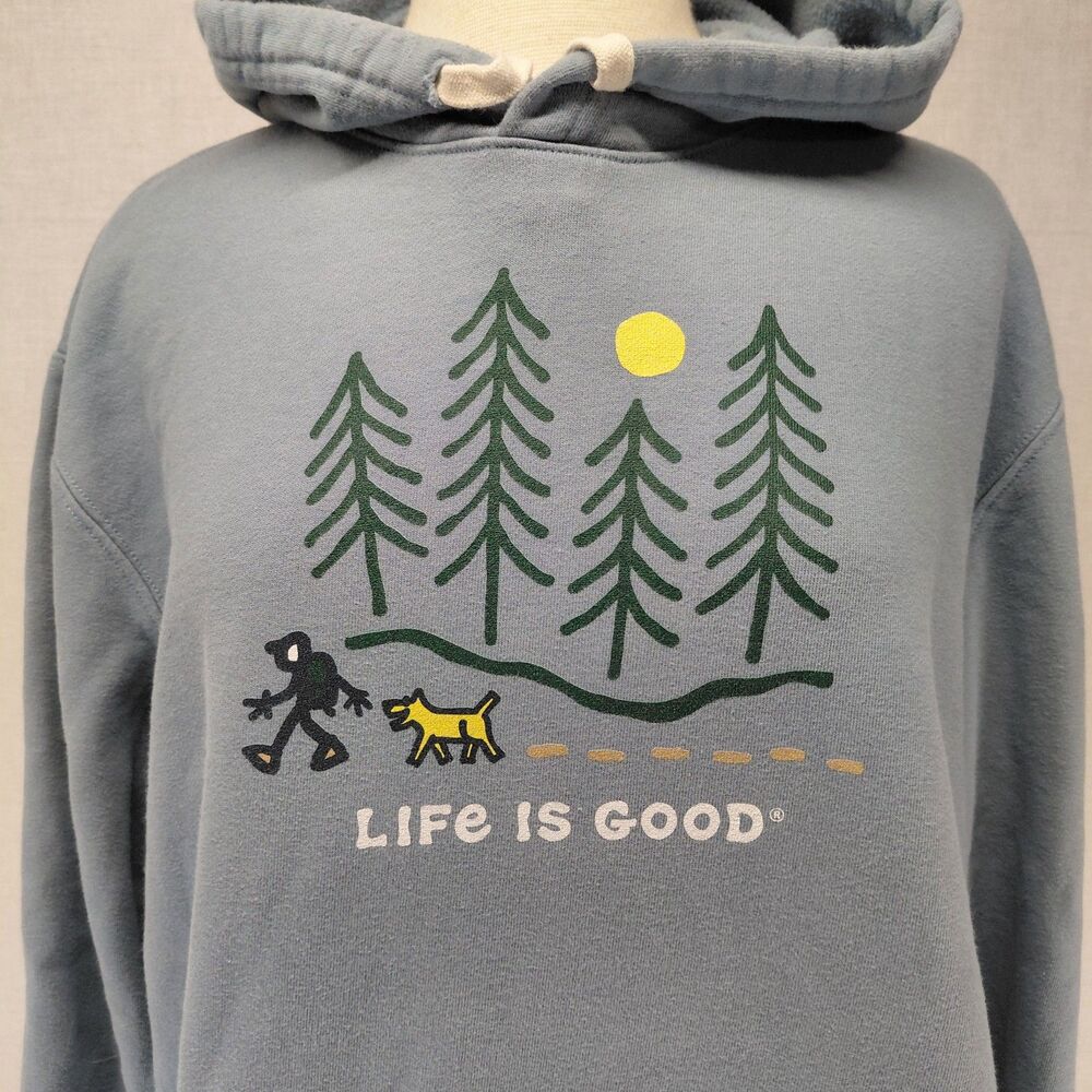 Life is Good Hiking through the Woods Every Wear Hoodie Sweatshirt Lt Blue Sz XL - Picture 2 of 6